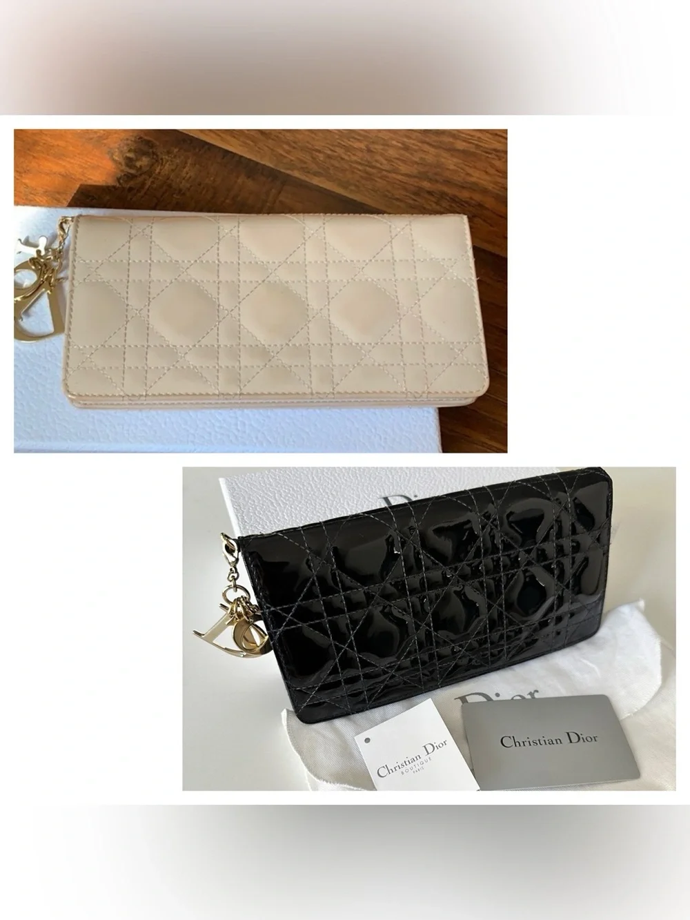 Dior Black Patent Quilted Zip-Around Wallet with Gold Charms - Picture 8 of 8